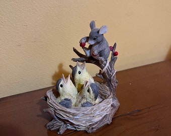 Silvestri Mouse with Three Baby Birds Figurine