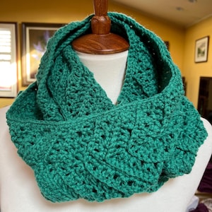 Hand Crocheted Green Infinity Scarf - 52&quot; by 8&quot;