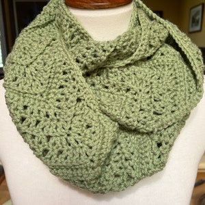 Hand Crocheted Frosty Green Infinity Scarf