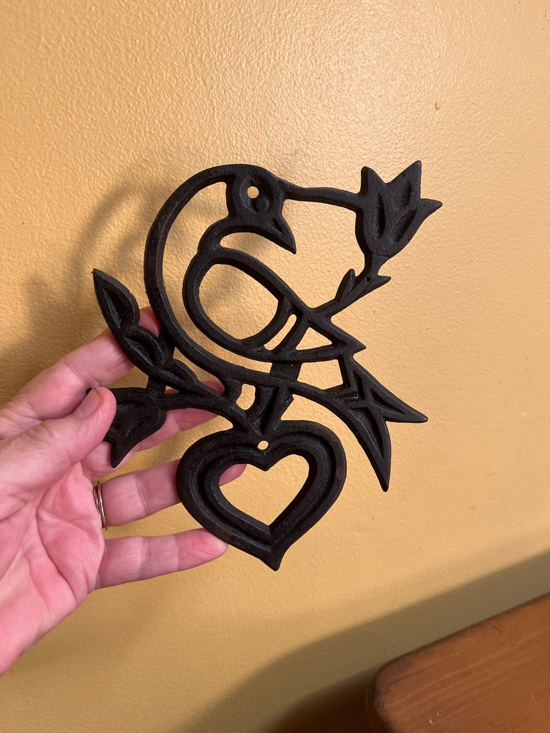 Vintage Cast Iron Bird Trivet Cast Iron Heart Trivet Etsy
