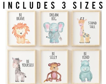 Safari Nursery Decor Set, set of 6, Safari animal decor, Safari Print Set, Neutral Nursery, safari nursery art