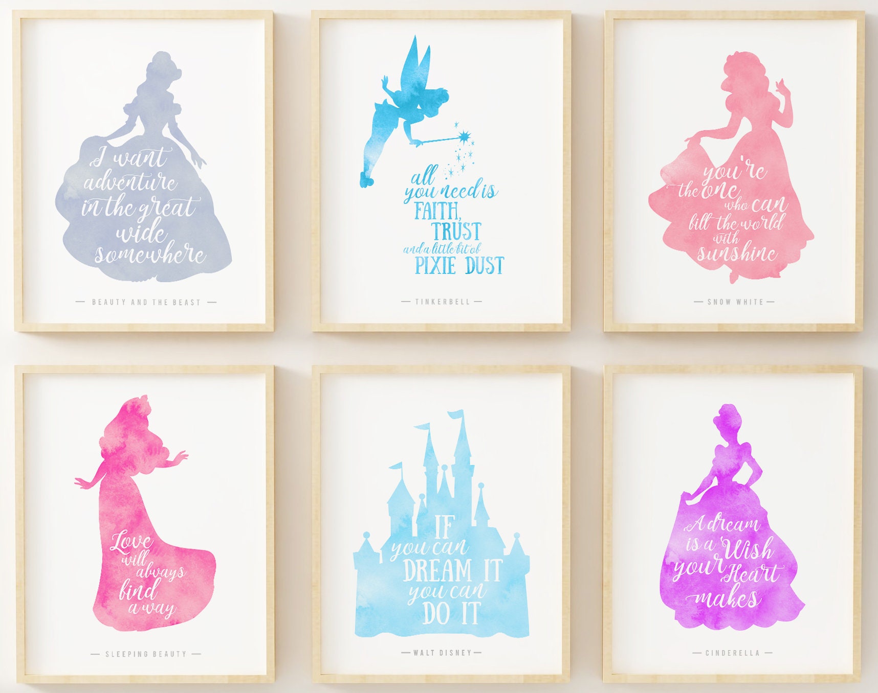 Disney wall art disney silhouette disney watercolor walt Etsy