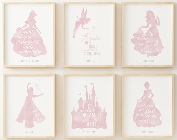 Disney Wall Art Disney Watercolor Walt Disney Set Of Six Etsy