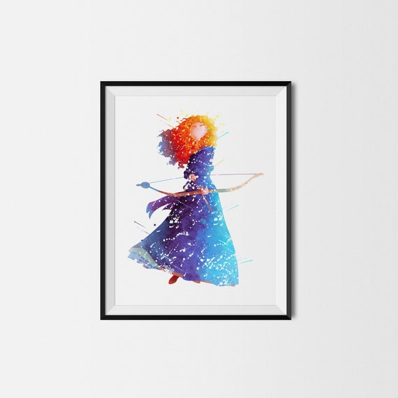 Merida Disney Princess Brave A3 Digital Watercolour Splash Effect Poster Print