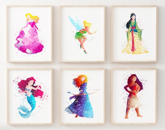 Disney Princess Collection Disney Watercolor Nursery Princess Printable Princess Gifts Bedroom Decor Disney Wall Art Baby Room Disney Poster