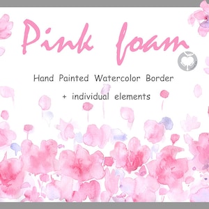 Watercolor flower border ClipArt Pink Foam, hand painted watercolor clipart flower, commercial use wedding clipart, watercolor border