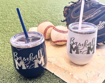 Baseball Mom Laser Engraved Baseball Wine Tumbler, Wine Holder, Gift for Mom, Team Mom, Birthday, Mother's Day, Christmas Gift