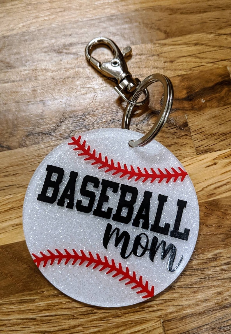 Baseball Mom Acrylic Keychain With Red Tassel Team Mom Etsy