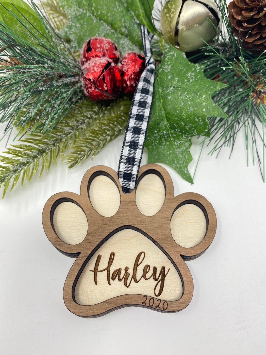 Personalized Year Paw Print Pet Ornament With Name Engraving - Dog ...