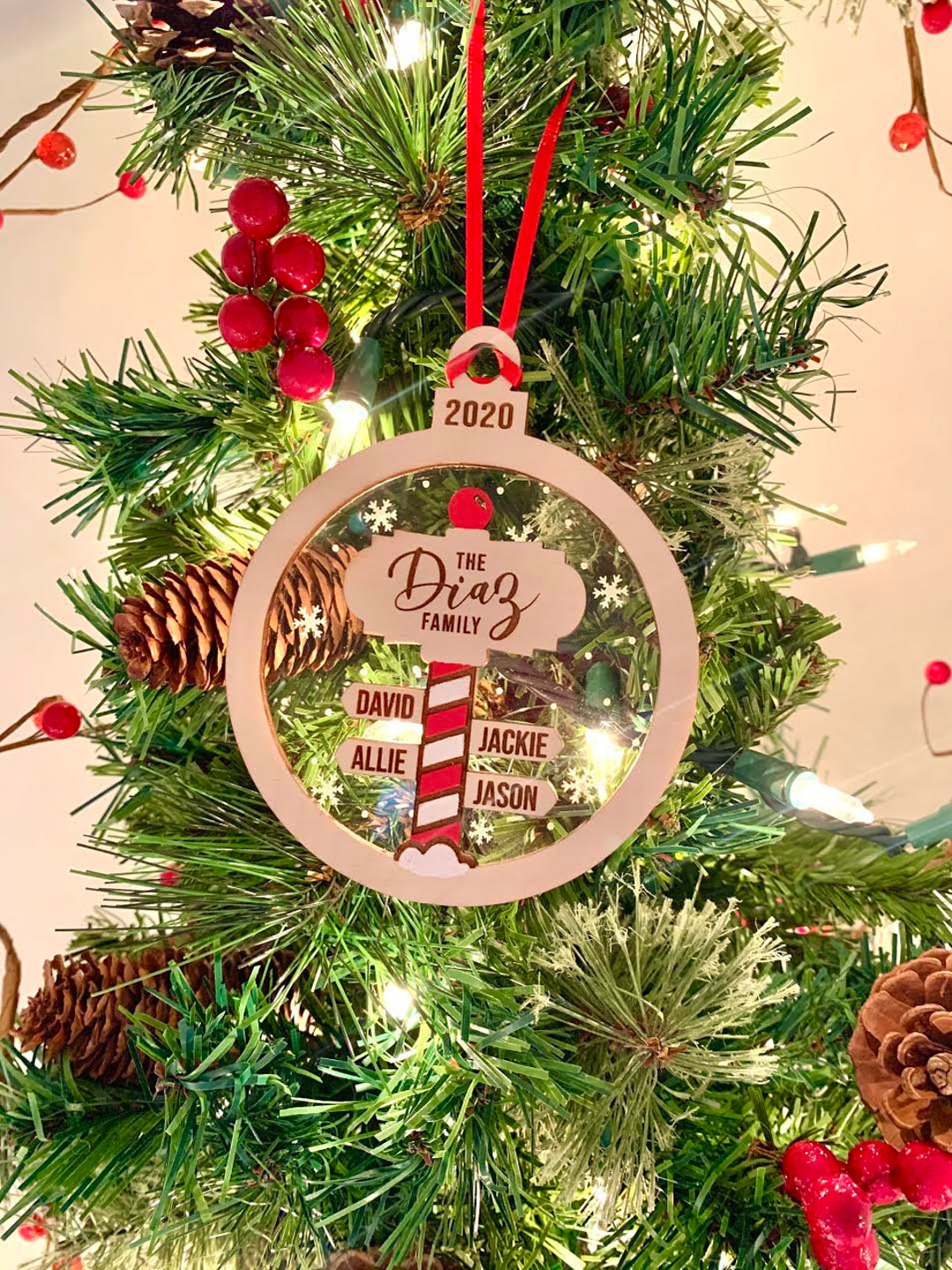 Personalized Family Christmas North Pole Wood and Acrylic Ornament ...
