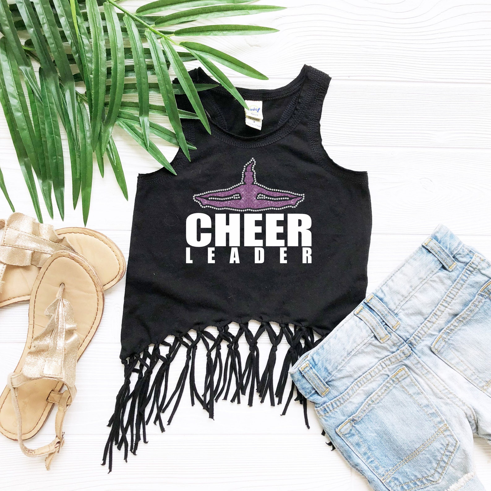 CHEERLEADER Fringe Tank Crop Top Cheer Glitter Rhinestones Etsy