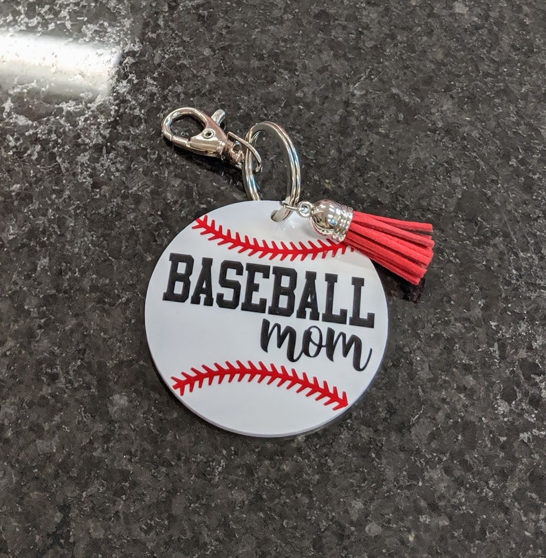 Baseball Mom Acrylic Keychain with Red Tassel Team Mom Etsy