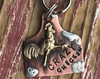 Crazy chicken, chicken dog tag, custom dog tag, personalized chicken pet ID tag, Barnyard buddies, Collar tag, sheep, horse, cow, chicken