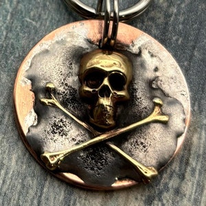 Custom Pet ID Tag, skull and crossbones dog tag, Handmade ID Tag, Personalized Dog Collar ID Tag, Tag for Dogs,  Steampunk dog tag