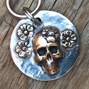 floral sugar skull-sugar skull dog ID tag-skull Pet Tag-Custom Dog ID Tag-2 sided copper Dog ID Tag - Metal Dog Tag- sugar skull dog tag