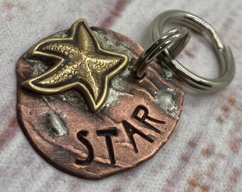 Large Pet Tag Collar Tag Starfish Pet Tag Hand Stamped Metal Tag Handmade Pet Tag Dog Collar Tag ID Tag