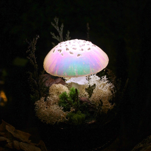 Mushroom lamp MADE TO ORDER - Mushrooms - mushroom lamp - fungi light iridescence - magic light - fairy decor - glowing - cromatic