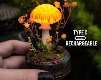 Handgemachtes winziges oranges Pilznachtlicht - USB wiederaufladbare leuchtende Pilze