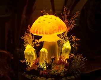 Mushroom Lamp MADE to ORDER With Flowers Mushroom Light White