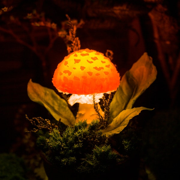 Mushroom lamp MADE TO ORDER  - Mushroom - Orange Mushroom lamp - Fungi light - Fairy decor - Nature decor