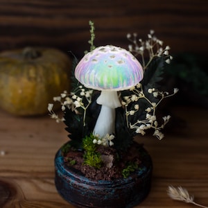 Tiny iridescence MADE to ORDER Mushroom night light - mushroom lamp - Polymer Clay Fungi miniature - Glow in the dark - LED - rechargeable