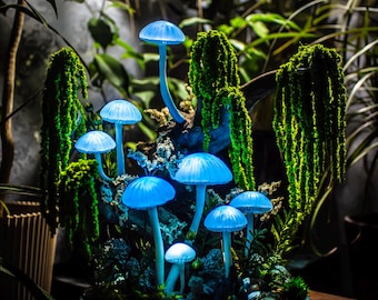 Pilz Lampe mit Kristallen - Feen Lampe Natur Dekor - Pilz Licht - Wald Miniatur Miniatur