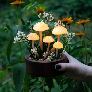 Mushroom lamp MADE to ORDER - with flowers - Mushroom light - White Fungi lamp - forest night light - Fairy decor - Nature decor