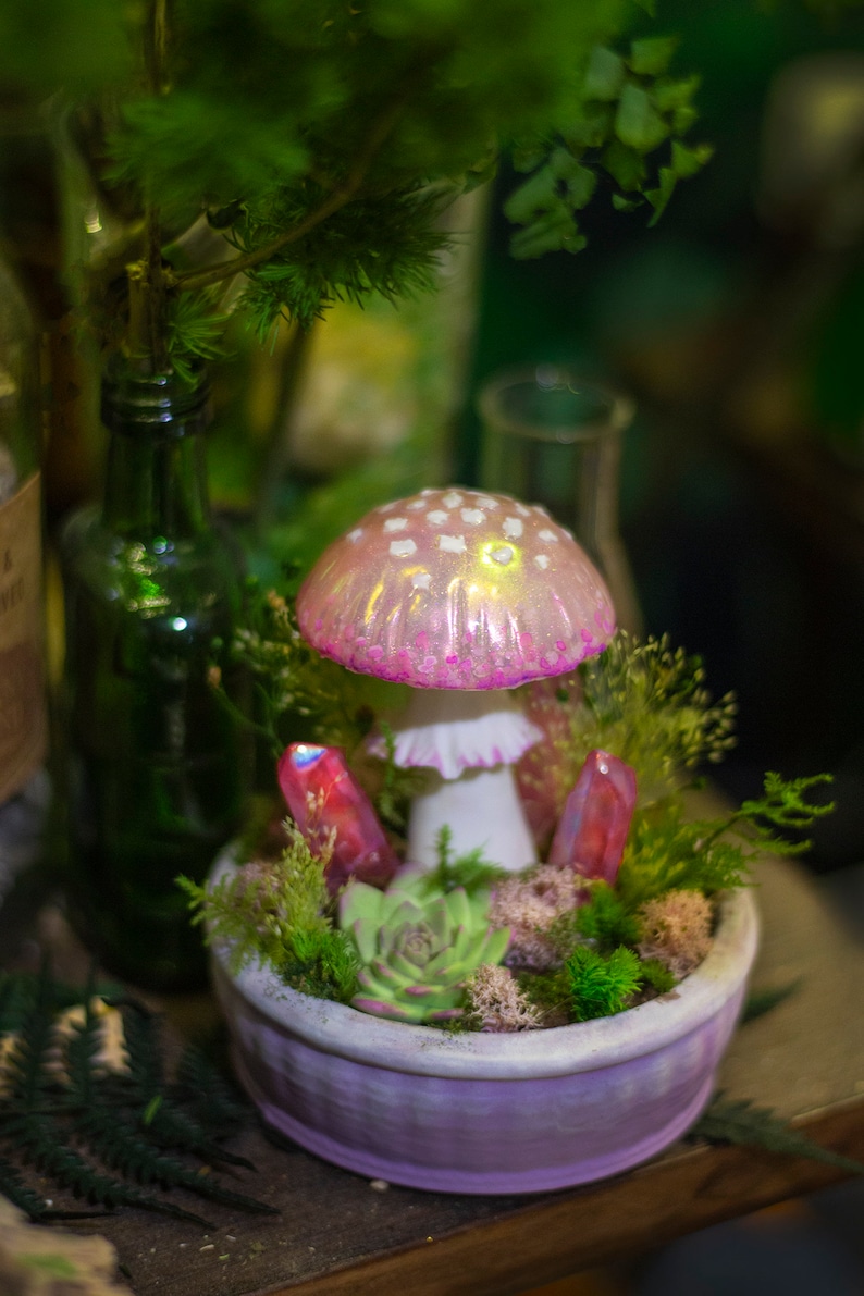 Mushroom Lamp MADE to ORDER Pink Mushroom Lamp With Crystals Etsy UK