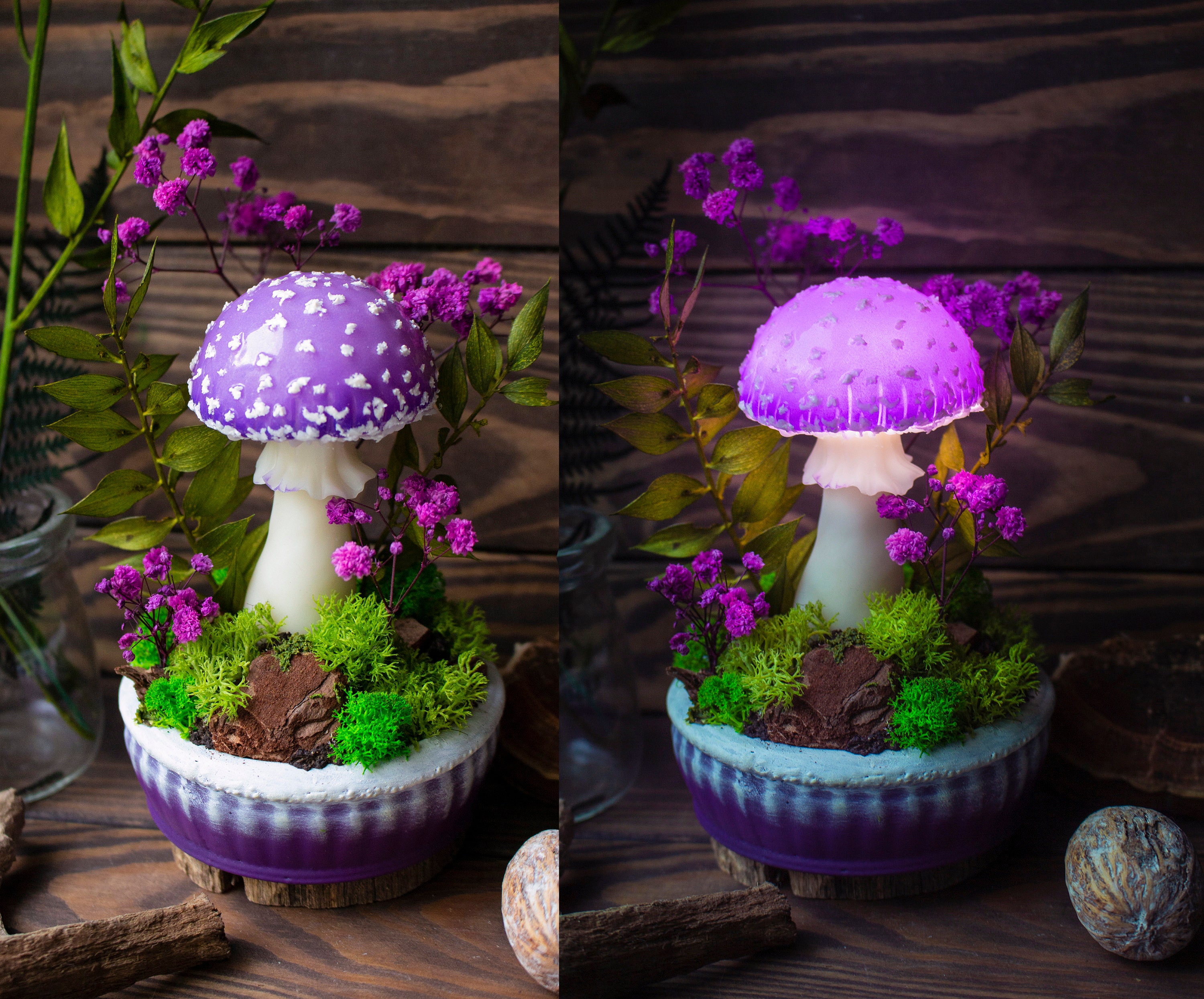 MADE TO ORDER Mushroom Lamp Mushroom Purple Fungi Lamp Forest Light Fairy  Decor Nature Decor 