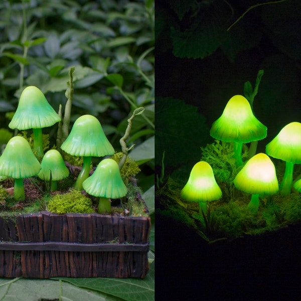 Mushroom lamp - green mushroom night light - mushrooms - fungi lamp - glowing mushrooms - fairy home decor - fantasy lamp - mushroom light