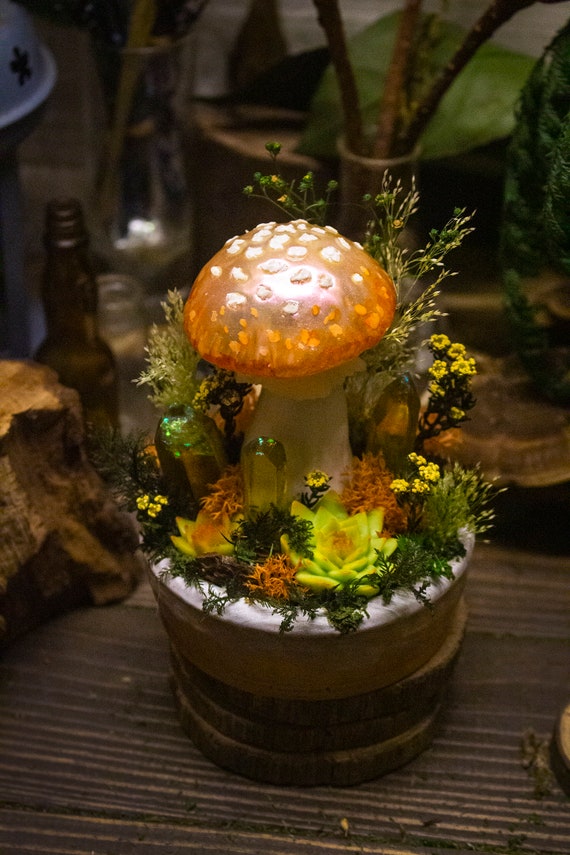 Mushroom Lamp MADE TO ORDER Mushroom Orange Mushroom Lamp Fungi Light Fairy  Decor Nature Decor 