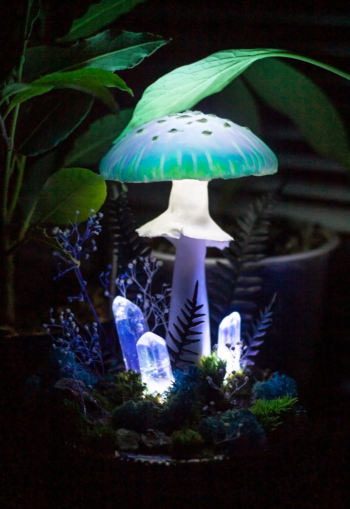 Mushroom Lamp MADE TO ORDER Blue Mushroom Lamp With Crystals - Etsy