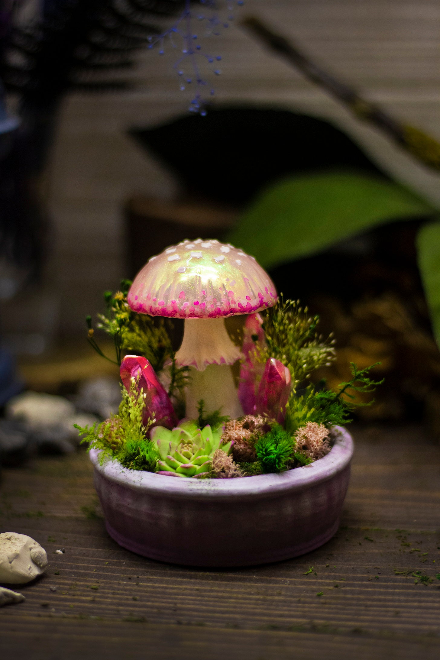 KAiSnova Mushroom Lamp Small Bedside Table Lamp, Pink Ceramics