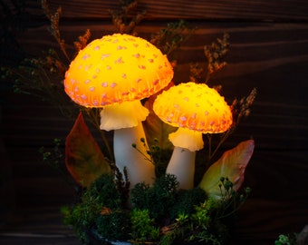 Pilz Lampe MADE TO ORDER - Pilz - Orange Pilz Lampe - Pilz Lampe - Feen Dekor - Natur Dekor