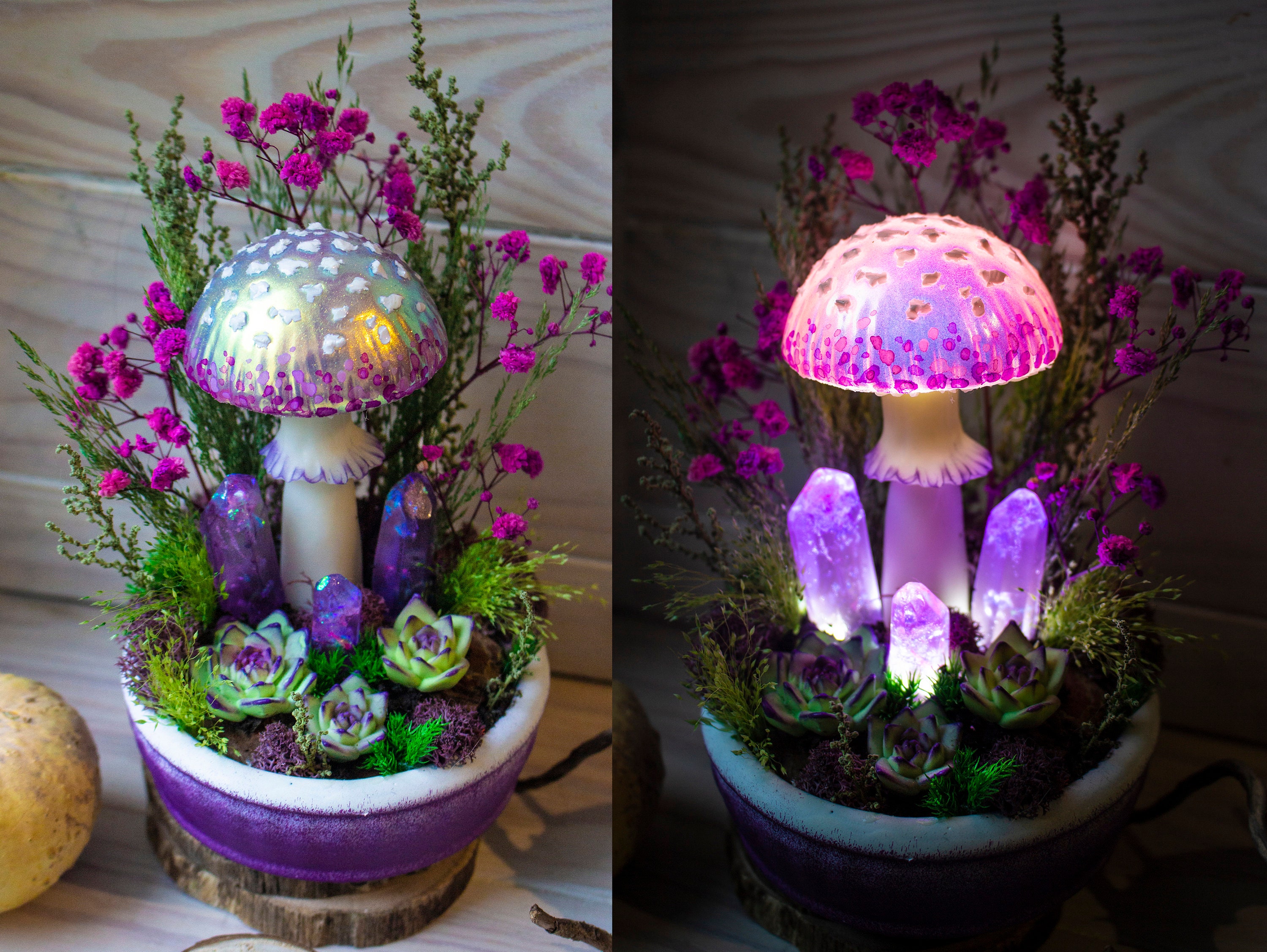 Mushroom Lamp MADE to ORDER Pink Mushroom Lamp With Crystals Fairy Glowing  Home Decor Fungi Light Fantasy Forest Glowing Mushrooms 