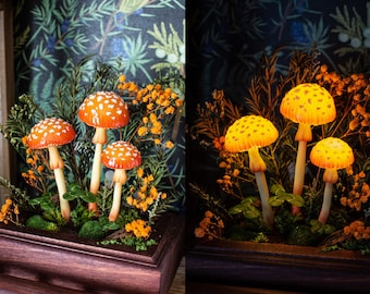 Orange Mushrooms lamp MADE to ORDER - mushroom Night Light - Glowing Fungi miniature - Glow in the dark - LED - fairy forest homedecor