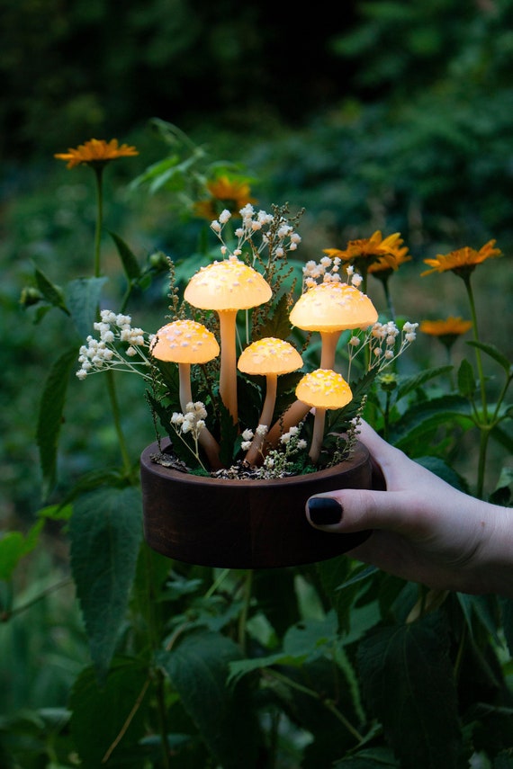 Small Iridescent Mushroom Lamp
