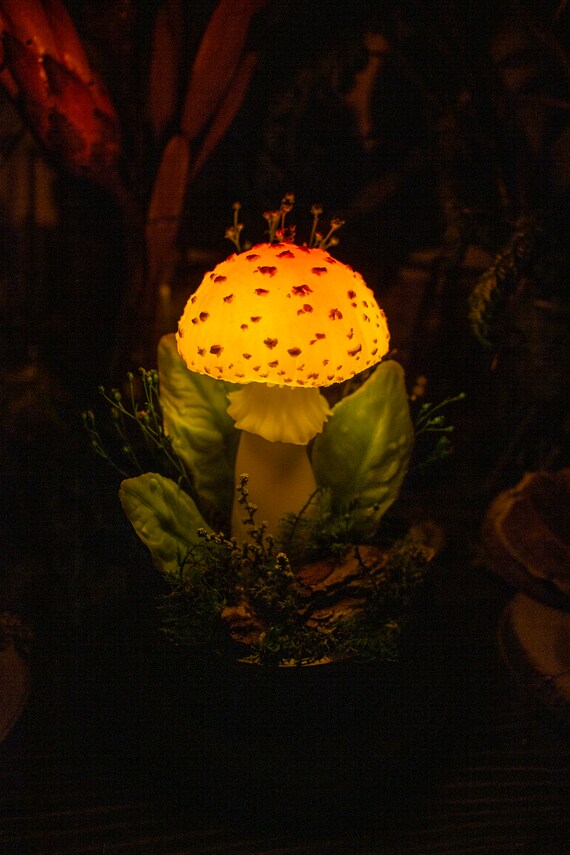 Mushroom Lamp MADE to ORDER With Flowers Mushroom Light White
