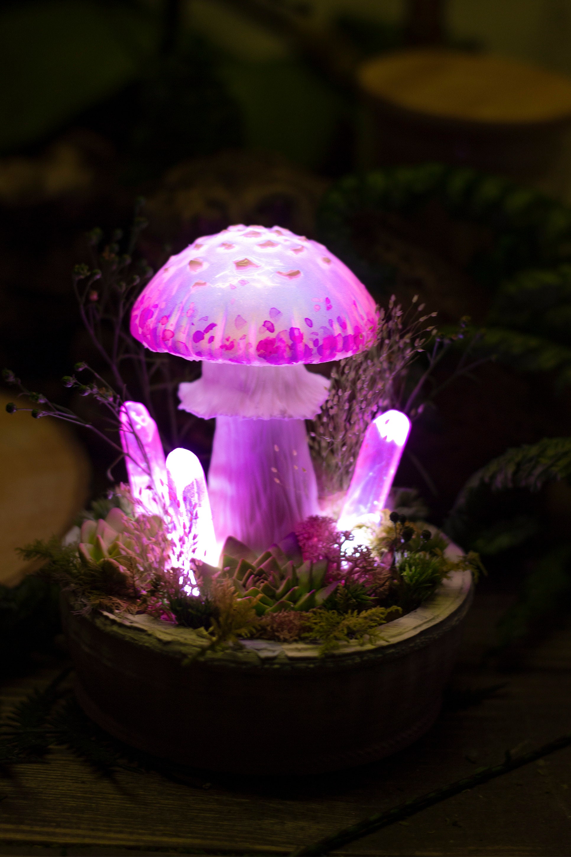 Mushroom Lamp MADE to ORDER Pink Mushroom Lamp With Crystals Etsy UK
