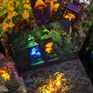 Postcards - mushrooms - mushroom lamps postcards - glowing fungi photos print