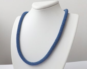 Blue beaded necklace, Navy blue necklace, Blue rope necklace, Dark blue necklace, Thin blue necklace for woman, Cobalt blue necklace