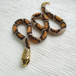 Gold snake necklace, Handmade beaded jewelry, Gold statement necklace, Witch jewelry, Snake jewelry, Wiccan jewelry, Ouroboros necklace, Zen image 7