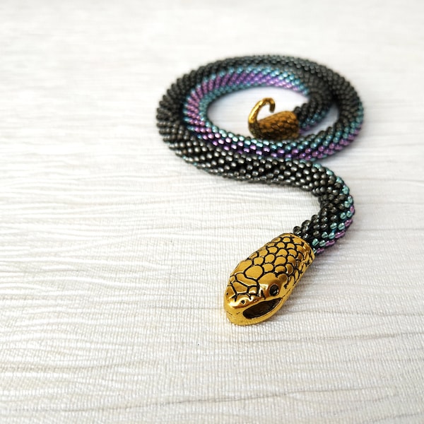 Snake necklace, Snake choker, Snake jewelry, Black statement necklace, Serpent necklace, Purple and black necklace