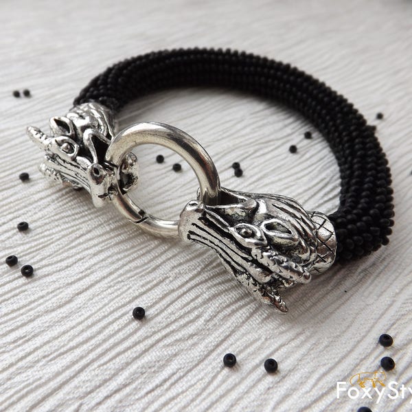 dragon bracelet, celtic bracelet, viking bracelet, dragon jewelry, dragon gift him, men black bracelet