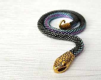 Snake necklace, Snake choker, Snake jewelry, Black statement necklace, Serpent necklace, Purple and black necklace