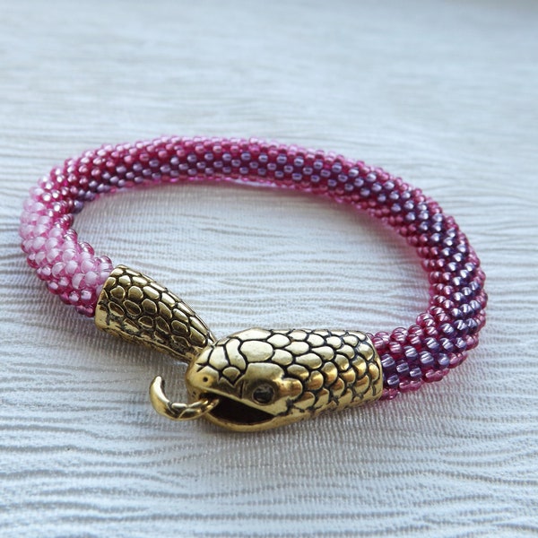 Snake Bracelet, Pink and Purple Bracelet for women, Ouroboros Bracelet, Witch Bracelet, Serpent Bracelet, Snake Jewelry, Witch Jewelry