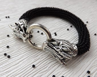 dragon bracelet, celtic bracelet, viking bracelet, dragon jewelry, dragon gift him, men black bracelet