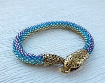 Pulsera de serpiente con cuentas, joyería de bruja, pulsera de animales, joyería Wanderlust, pulsera de cuentas de semillas arcoíris, pulsera Ouroboros, joyería al por mayor