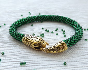 Joyería bruja Ouroboros pulsera serpiente pulsera de cuentas verdes pulsera unisex pulsera zen pulsera celta pulsera regalo serpiente pulsera
