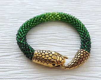 Snake Bracelet Ouroboros Jewelry Creepy Cute Green Beaded Bracelet Wiccan Jewelry Snake Jewelry African Animal Bracelet Witch Jewelry Gift